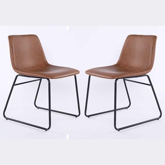 Mattox Tan PU Leather Dining Chairs In Pair