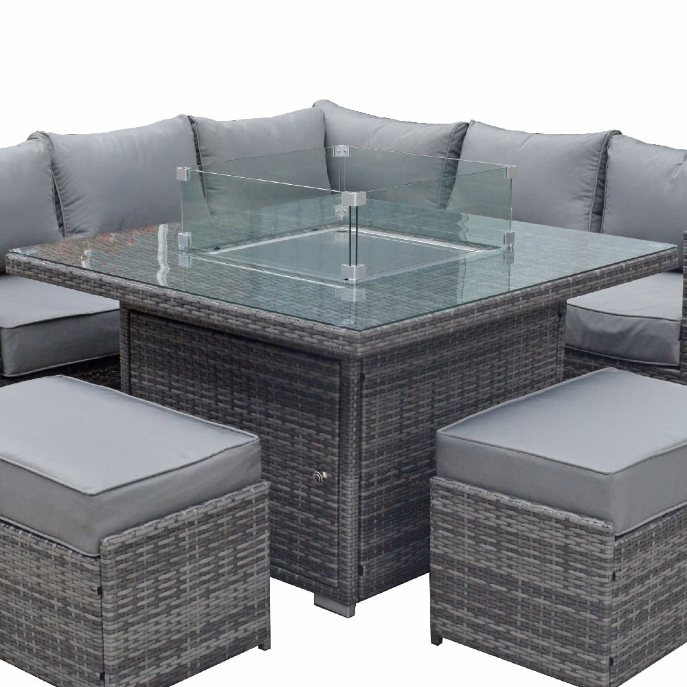 Maxton Rattan Garden Firepit Dining Table In Grey