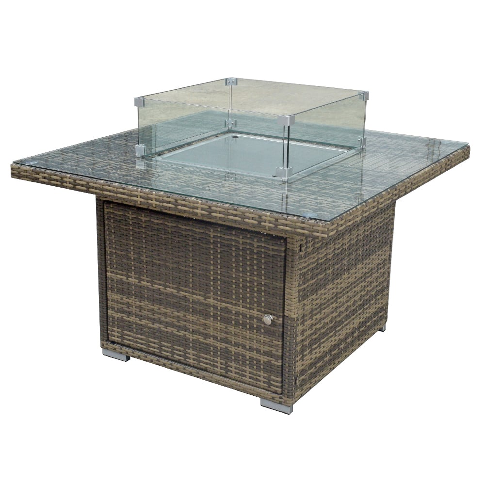 Maxton Rattan Garden Firepit Dining Table In Natural Brown