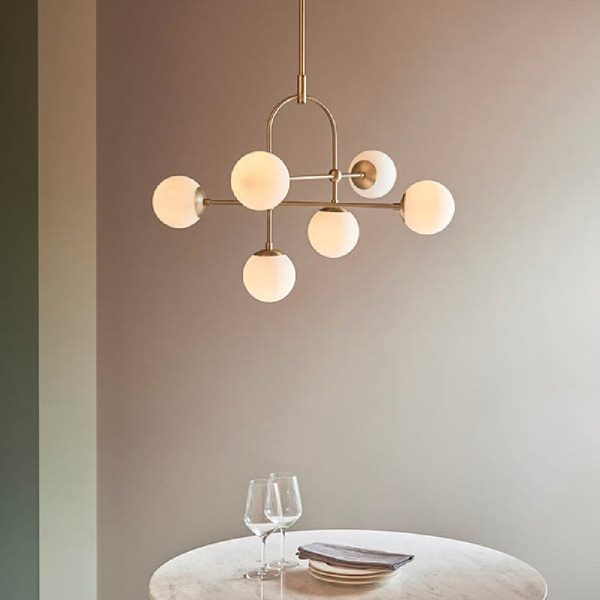 Mayetta 6 Opal Glass Pendant Ceiling Light In Antique Brass | Bed Sava