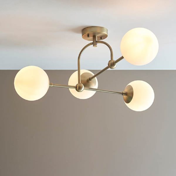 Mayetta 4 Opal Glass Pendant Ceiling Light In Antique Brass | Bed Sava