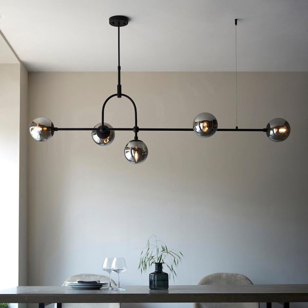Mayetta 5 Smoked Mirrored Glass Pendant Ceiling Light In Black | Bed Sava