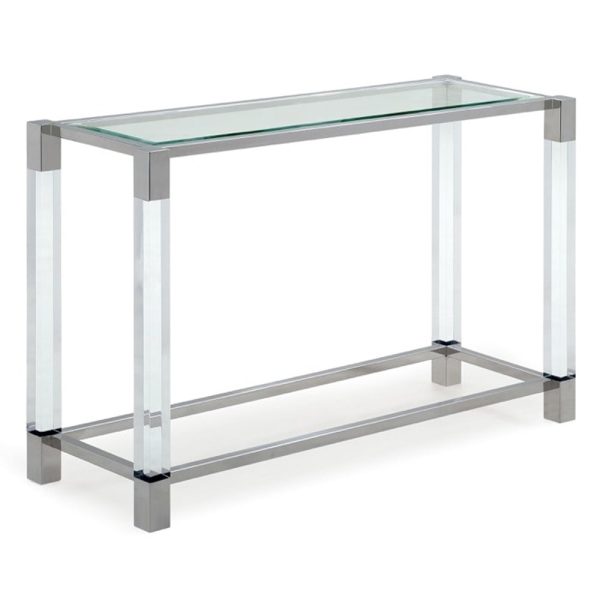Mayetta Clear Glass Top Console Table With Stainless Steel Frame | Bed Sava