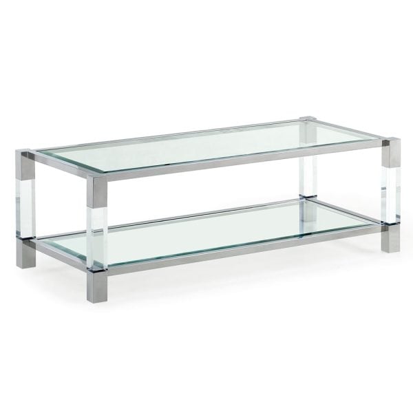 Mayetta Clear Glass Top Coffee Table With Stainless Steel Frame | Bed Sava