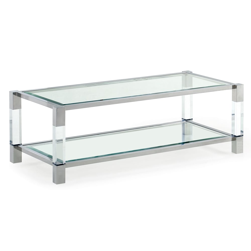 Mayetta Clear Glass Top Coffee Table With Stainless Steel Frame