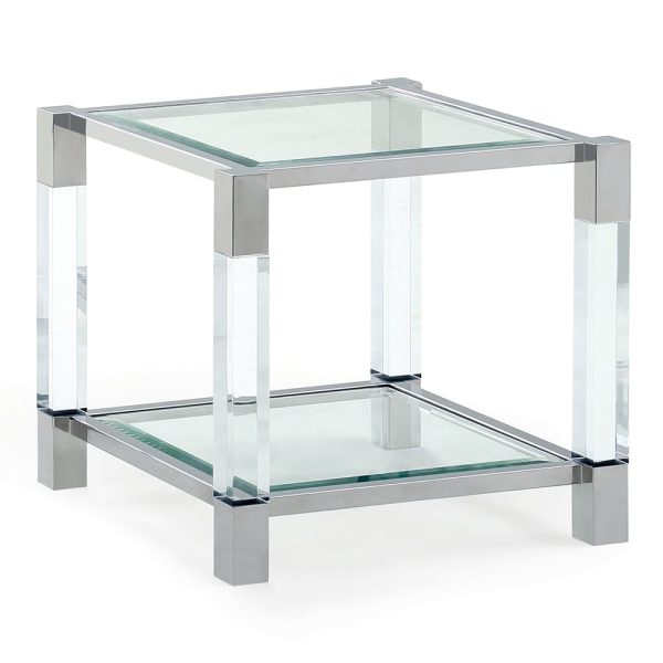 Mayetta Clear Glass Top End Table With Stainless Steel Frame | Bed Sava