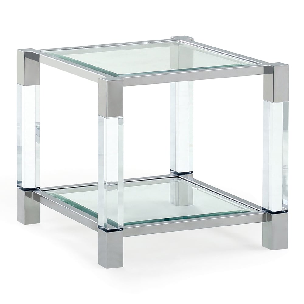 Mayetta Clear Glass Top End Table With Stainless Steel Frame