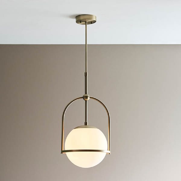 Mayetta Opal Glass Shade Pendant Ceiling Light In Antique Brass | Bed Sava