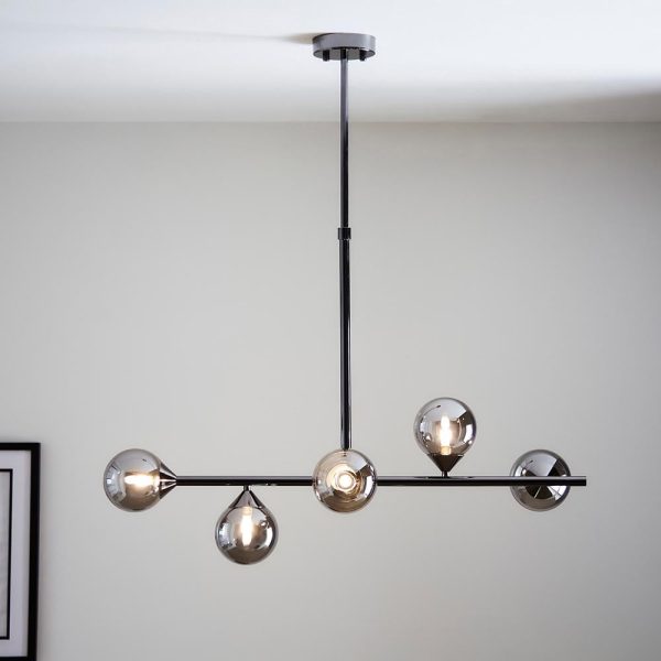 Mayetta Smoked Mirror Glass Pendant Ceiling Light In Black Chrome | Bed Sava
