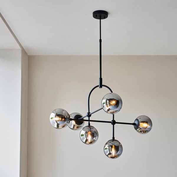 Mayetta Smoked Mirror Glass Pendant Ceiling Light In Matt Black | Bed Sava