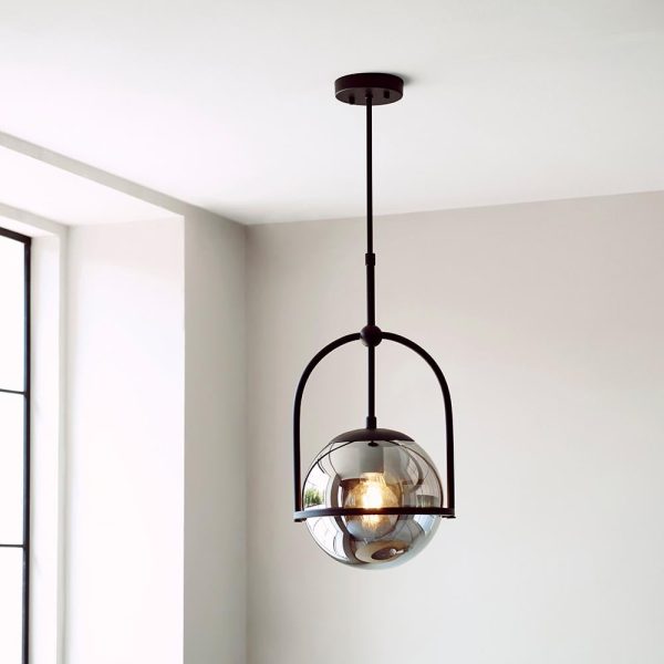 Mayetta Smoked Mirrored Glass Pendant Ceiling Light In Black | Bed Sava
