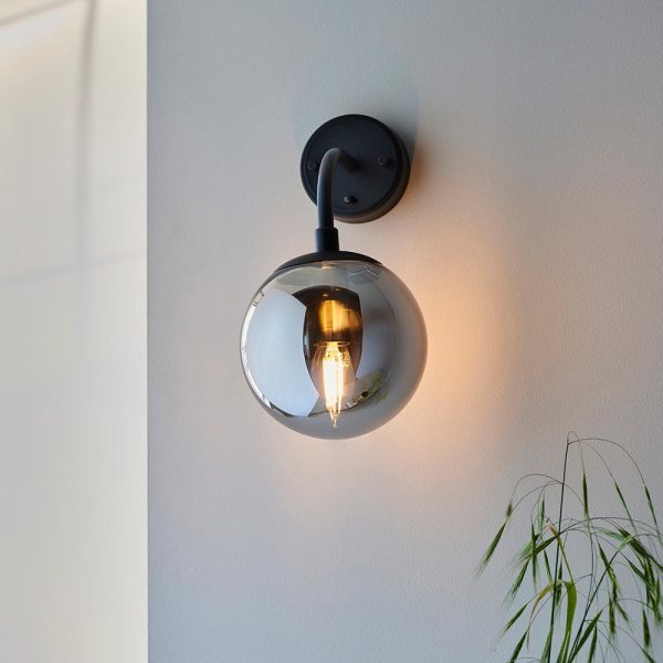 Mayetta Smoked Mirrored Glass Wall Light In Matt Black | Bed Sava