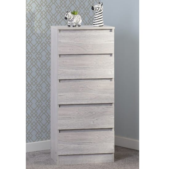 Mcgowan Wooden Chest Of 5 Drawers Narrow In Urban Snow