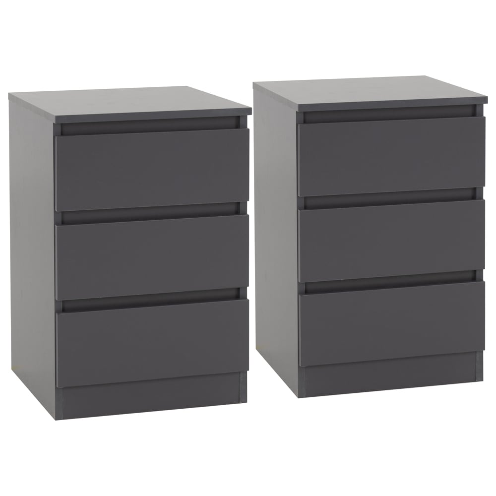 Mcgowen Wooden Bedside Cabinet With 3 Drawers In Grey