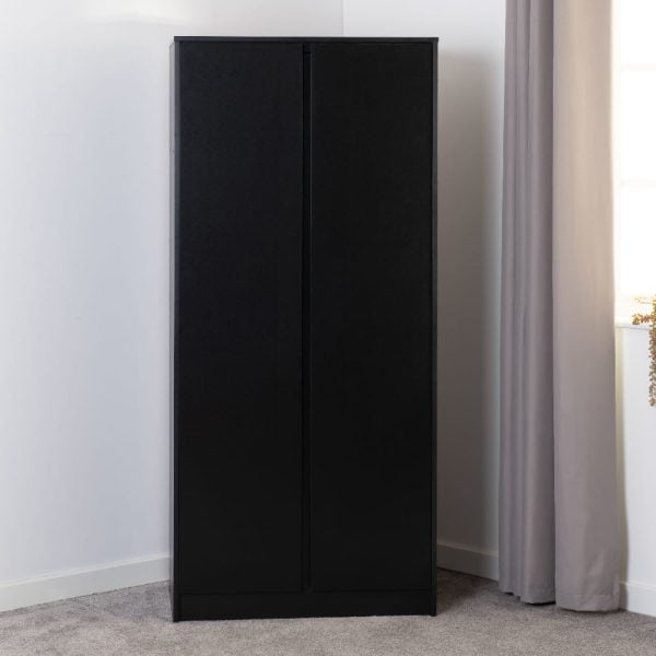 Mcgowen Wooden Wardrobe With 2 Doors In Black | Bed Sava