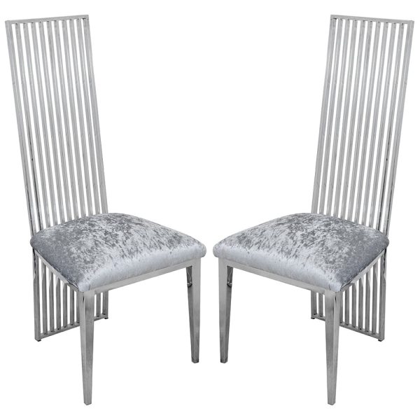 Mchenry Silver Metal Dining Chairs With Fabric Seat In Pair | Bed Sava