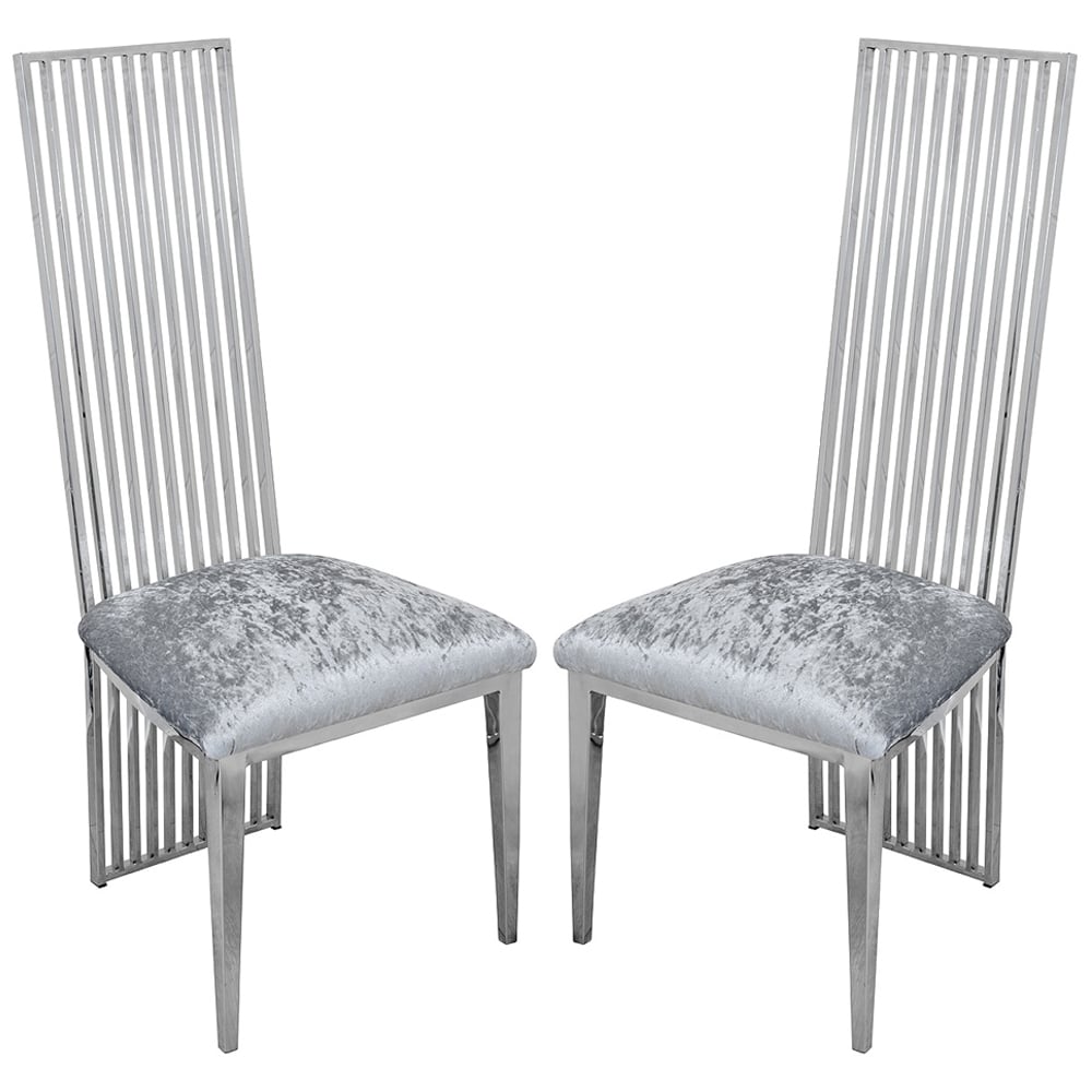 Mchenry Silver Metal Dining Chairs With Fabric Seat In Pair