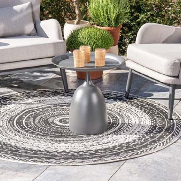 Mckinney Aluminium Round Garden Side Table In Dark Grey | Bed Sava
