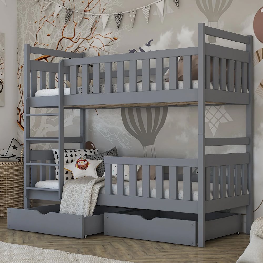 Meaford Wooden Bunk Bed With Bonnell Mattress In Matt Grey