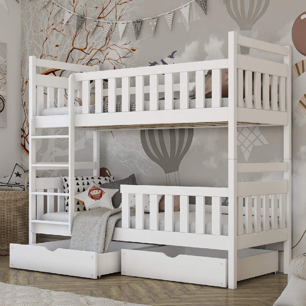 Meaford Wooden Bunk Bed With Bonnell Mattress In Matt White