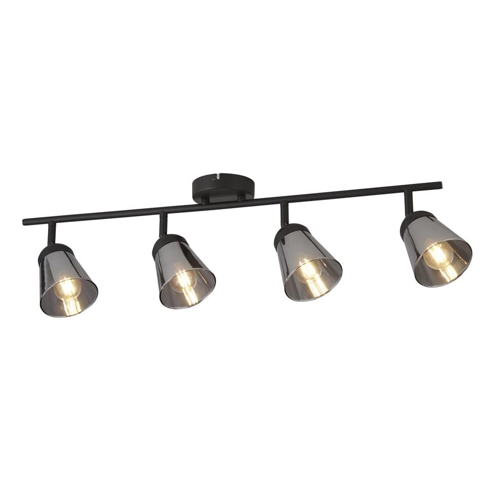 Mega 4 Light Smoked Glass Shade Bar Spotlight In Black