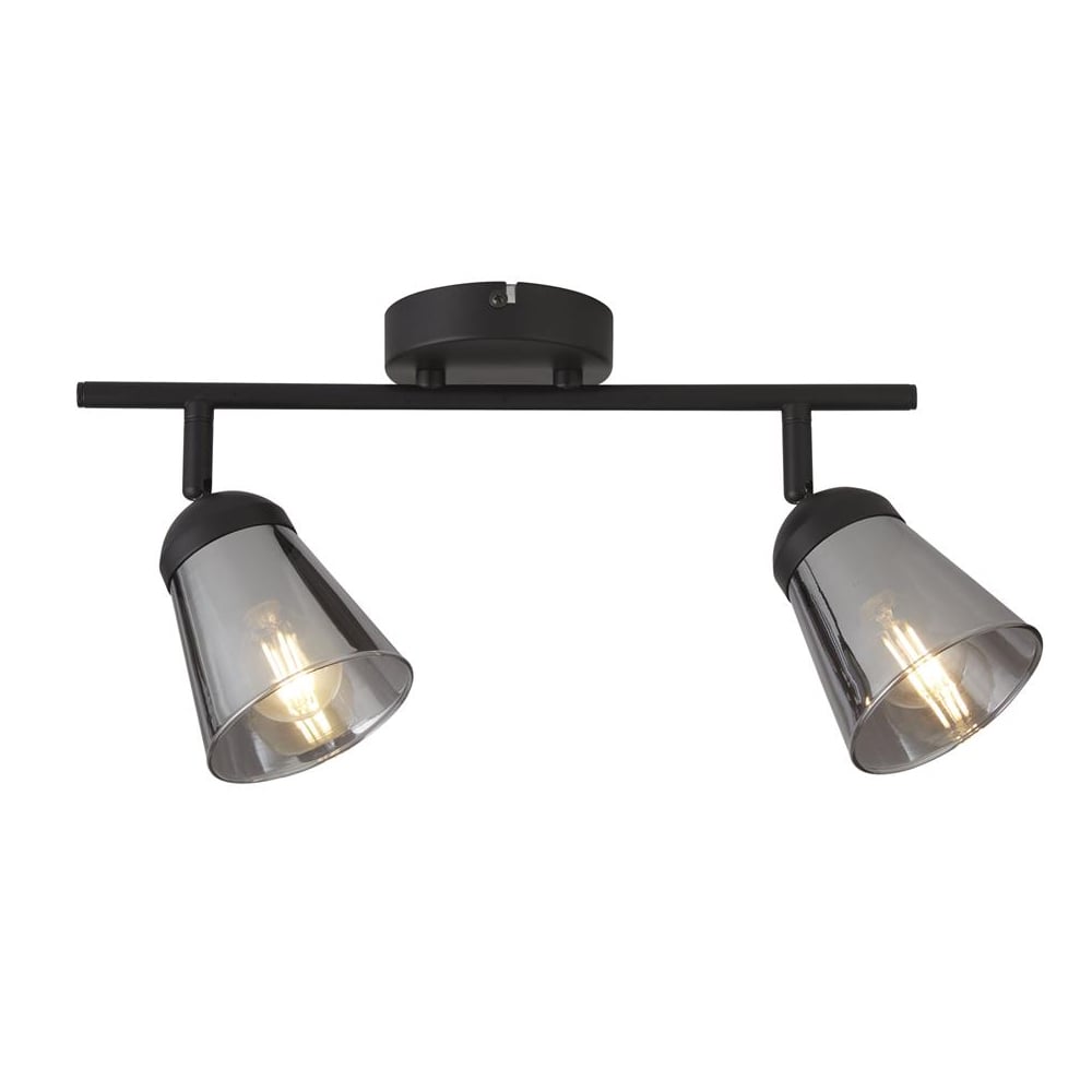 Mega 2 Light Smoked Glass Shade Spotlight In Black