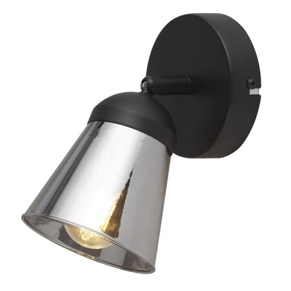 Mega Smoked Glass Shade Wall Spotlight In Black | Bed Sava