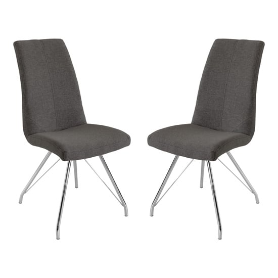 Mekbuda Dark Grey Fabric Upholstered Dining Chair In Pair