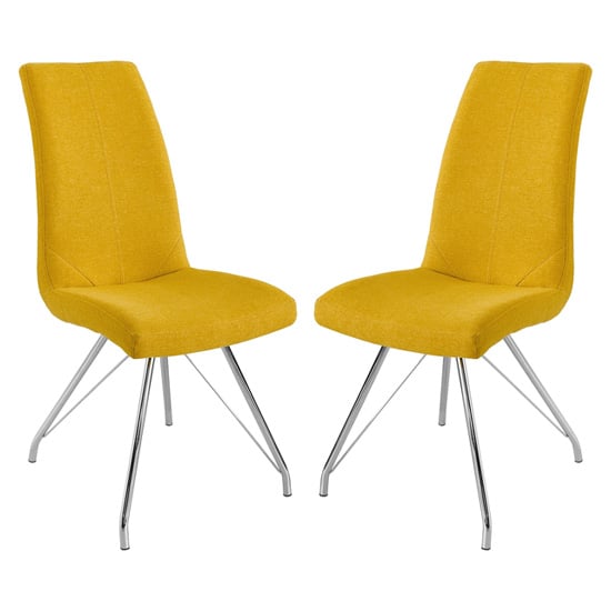 Mekbuda Yellow Fabric Upholstered Dining Chair In Pair