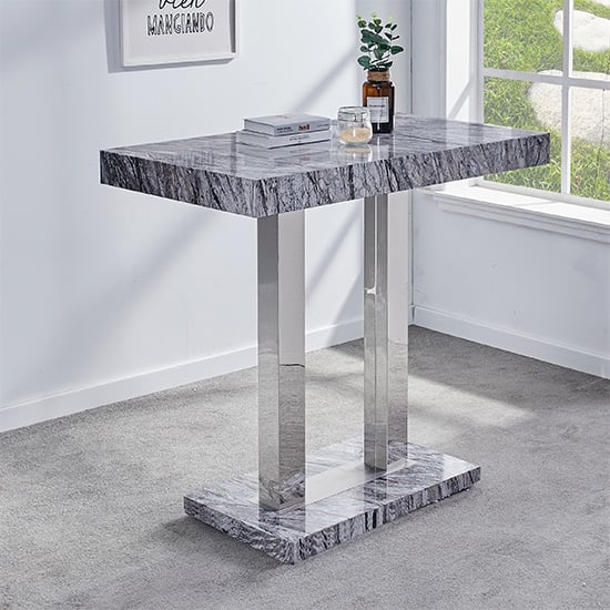 Caprice Gloss Bar Table Rectangular In Melange Marble Effect | Bed Sava