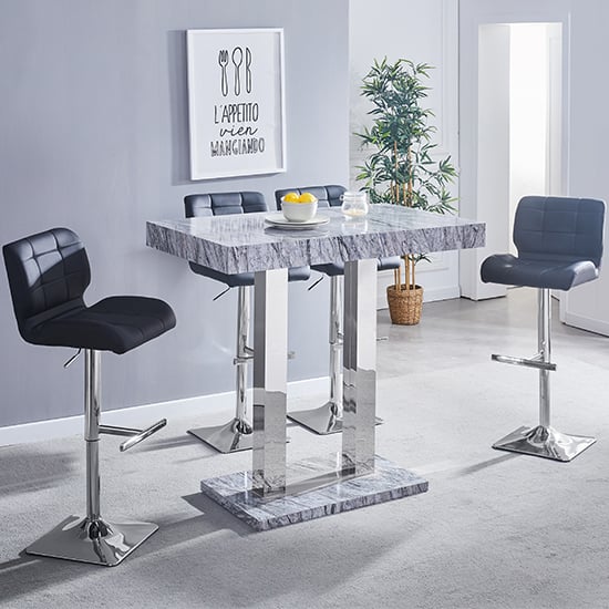 Caprice Melange Effect Bar Table With 4 Candid Black Stools | Bed Sava