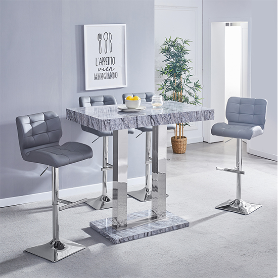 Caprice Melange Effect Bar Table With 4 Candid Grey Stools | Bed Sava