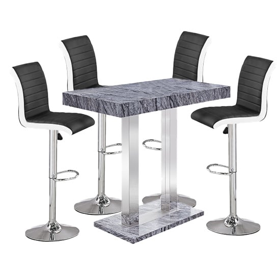 Caprice Melange Effect Bar Table With 4 Ritz Black White Stools | Bed Sava