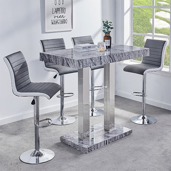 Caprice Melange Effect Bar Table With 4 Ritz Grey White Stools | Bed Sava