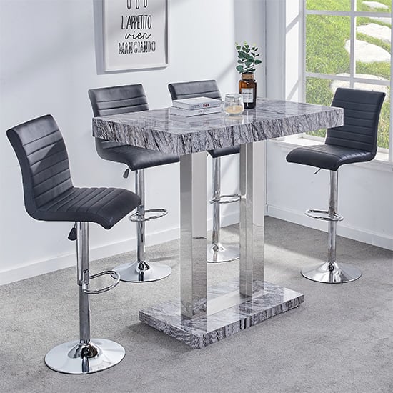 Caprice Melange Effect Bar Table With 4 Ripple Black Stools | Bed Sava