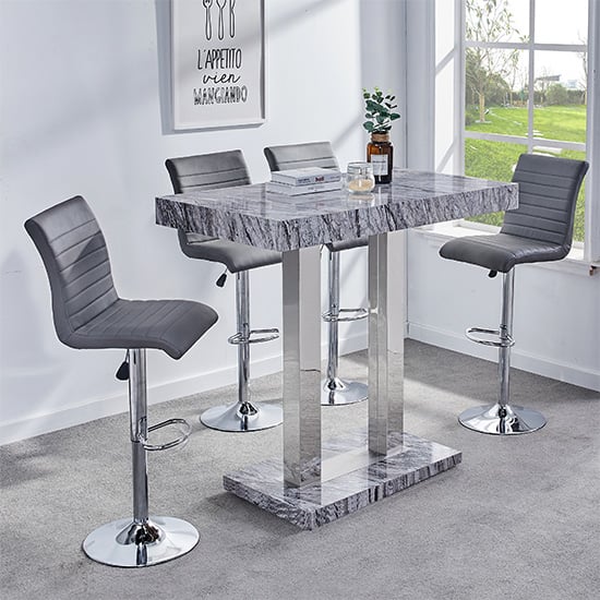Caprice Melange Effect Bar Table With 4 Ripple Grey Stools | Bed Sava