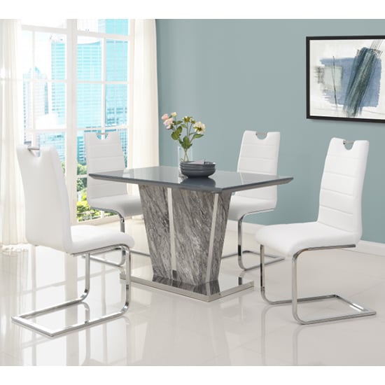 Melange Marble Small Dining Table With 4 Petra White Chairs
