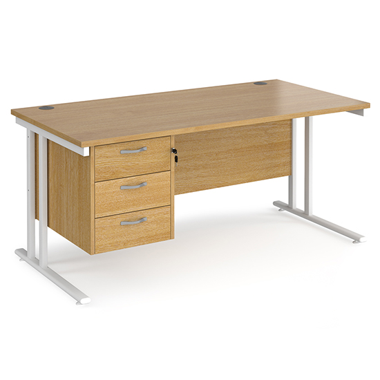 Melor 1600mm Cantilever 3 Drawers Computer Desk In Oak White