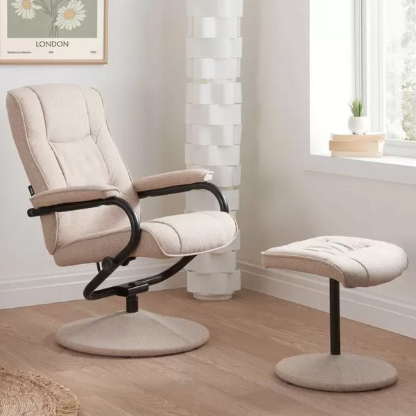 Memphian Faux Leather Swivel Chair With Stool In Wheat | Bed Sava