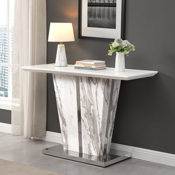 Memphis High Gloss Console Table In Filo Marble Effect Glass Top | Bed Sava