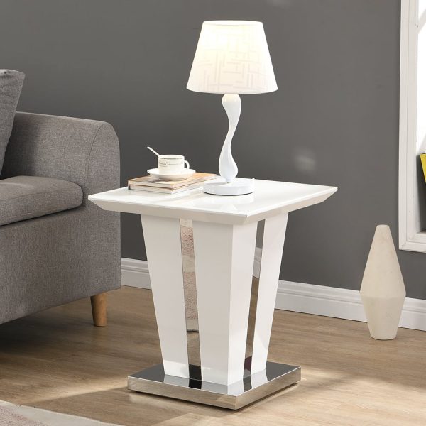 Memphis High Gloss Lamp Table In White With Glass Top | Bed Sava