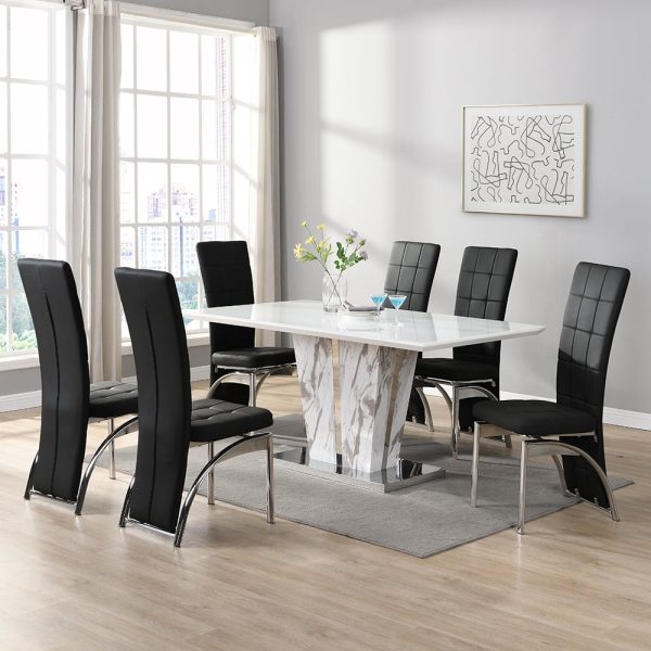 Memphis Large Filo Effect Dining Table 6 Ravenna Black Chairs | Bed Sava