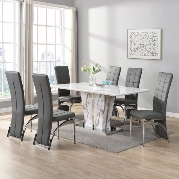 Memphis Large Filo Effect Dining Table 6 Ravenna Grey Chairs | Bed Sava