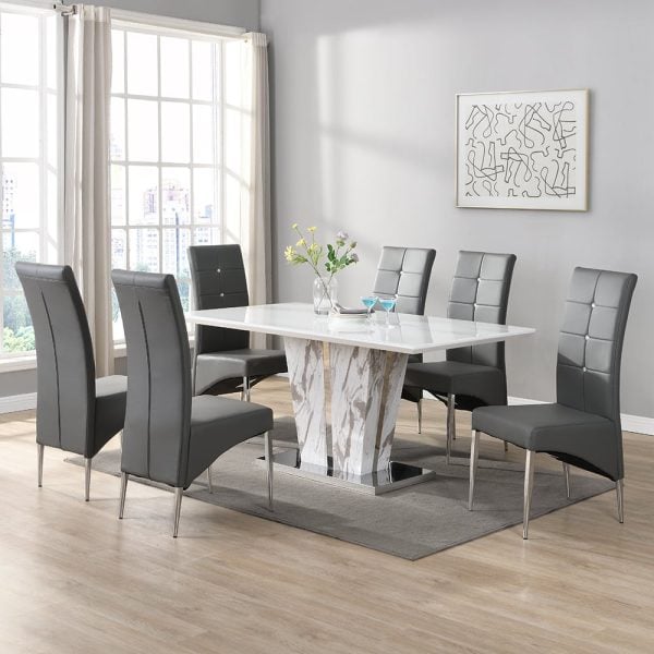 Memphis Large Filo Effect Dining Table 6 Vesta Grey Chairs | Bed Sava