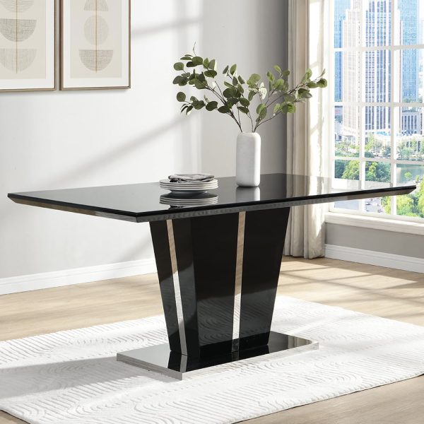 Memphis Large High Gloss Dining Table In Black With Glass Top | Bed Sava