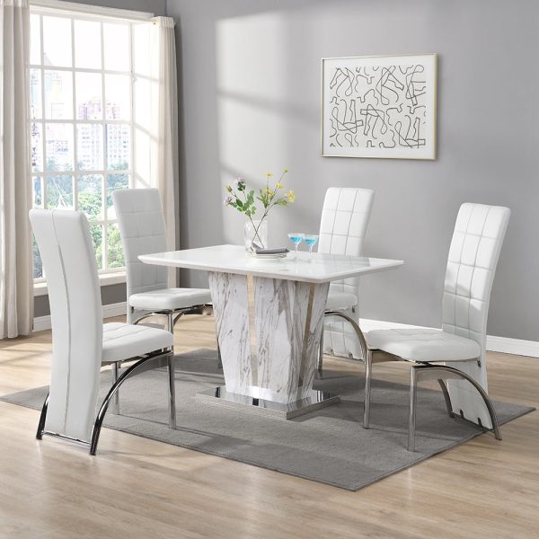 Memphis Small Filo Effect Dining Table 4 Ravenna White Chairs | Bed Sava