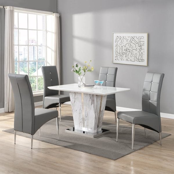 Memphis Small Filo Effect Dining Table 4 Vesta Grey Chairs | Bed Sava