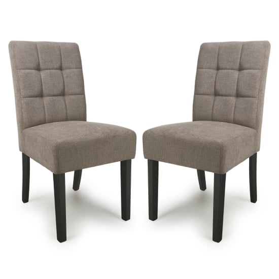 Mendoza Light Brown Fabric Dining Chairs With Black Legs In Pair