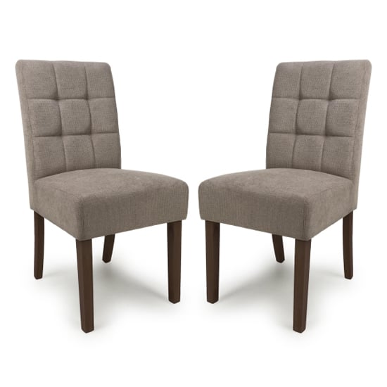 Mendoza Light Brown Fabric Dining Chairs With Walnut Legs In Pair