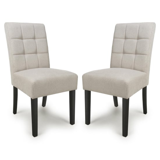 Mendoza Natural Fabric Dining Chairs With Black Legs In Pair